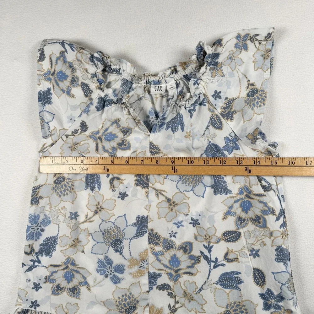 Gap Kids Floral Dress Girls Small Blue Tan Ruffle Flutter Sleeve Boho‎ Shift